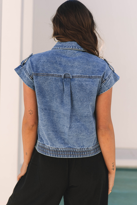 Denim Cargo Crop Vest