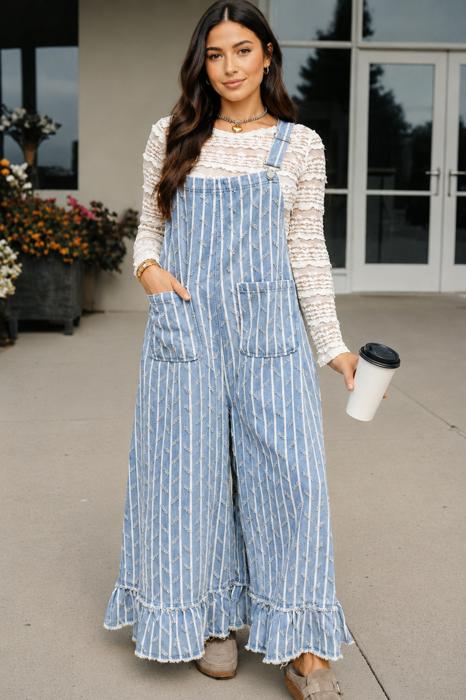 Bluebell Drift Distressed Denim Overalls