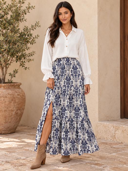 Santorini Stroll Printed Maxi Skirt