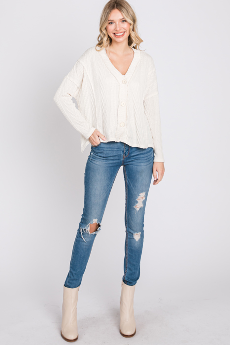 Belong - Snowfall Bliss Cable Knit Cardigan - Size Small