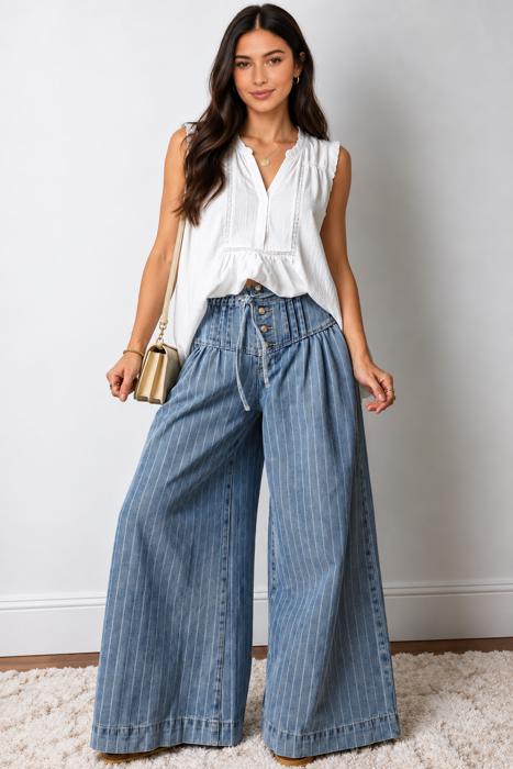 Blue Skies Stripe Wide Leg Jeans
