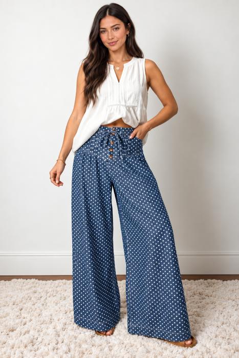 Dotty Blue Wide Leg Jeans