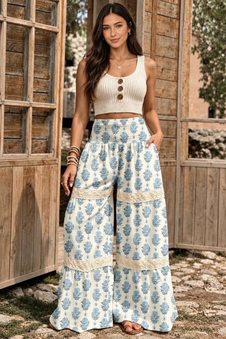 Blue Garden Lace Pants