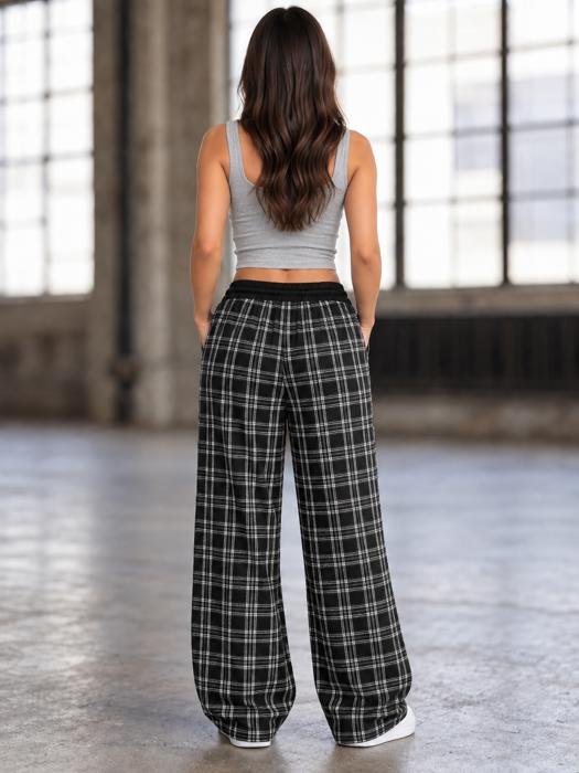 French Plaid Wide Leg Pants