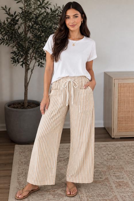 Apricot Stripe Drawstring Pants