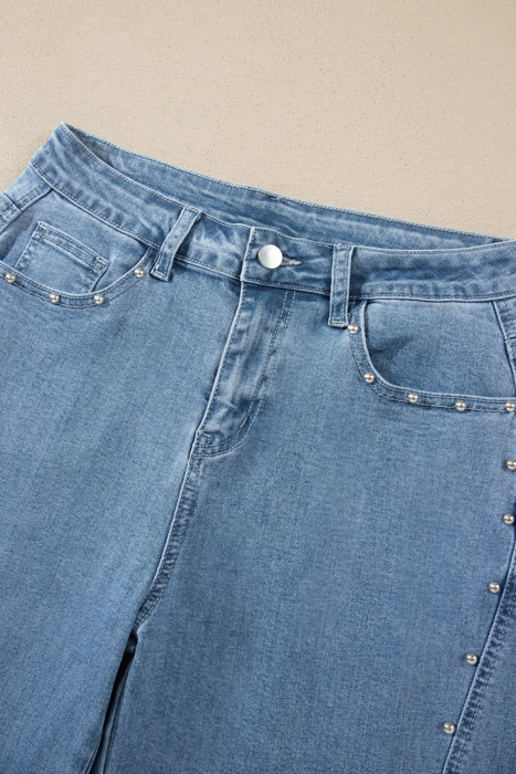 Rivet Line Cuffed Jeans