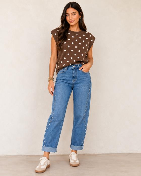 Rivet Line Cuffed Jeans