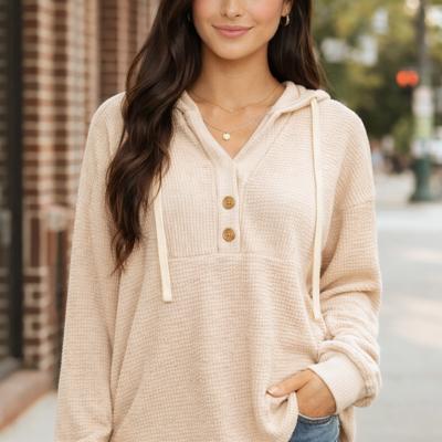 Cream Waffle Hooded Pullover