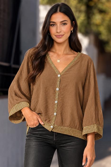 Midnight Glimmer V-Neck Blouse