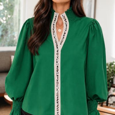 Evergreen Leopard Trim Blouse