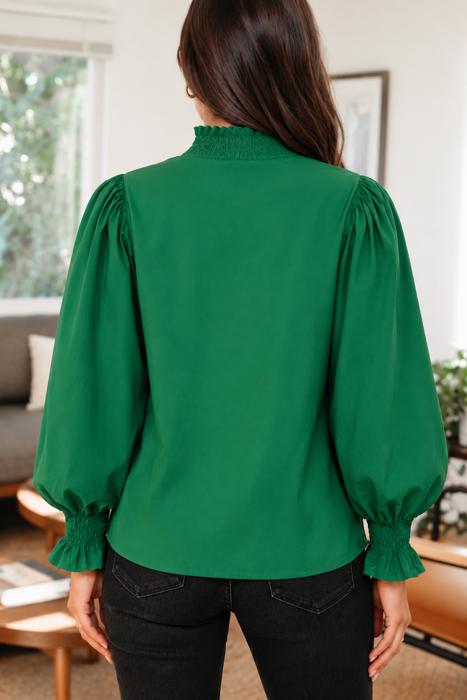 Evergreen Leopard Trim Blouse