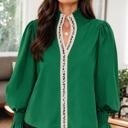 Green Medium Evergreen Leopard Trim Blouse