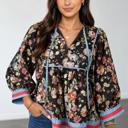 Black Large Midnight Bloom Tie-Neck Blouse