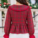 Scarlet Plaid Tie-Neck Blouse