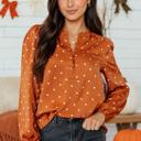 Brown Small Cocoa Dot V-Neck Blouse