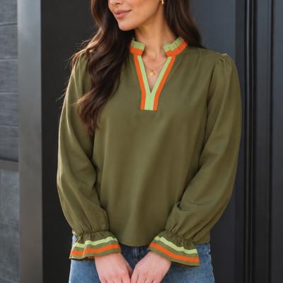 Clover Stripe Ruffle Blouse