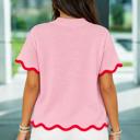 Pink Ribbon Wavy Trim Sweater