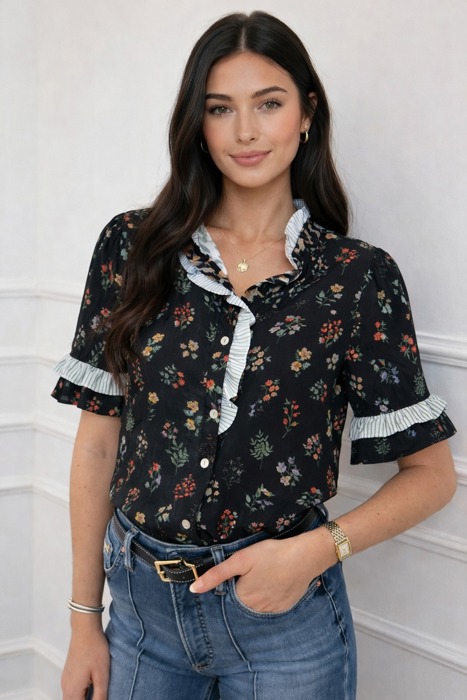 Midnight Wildflower Ruffle Shirt