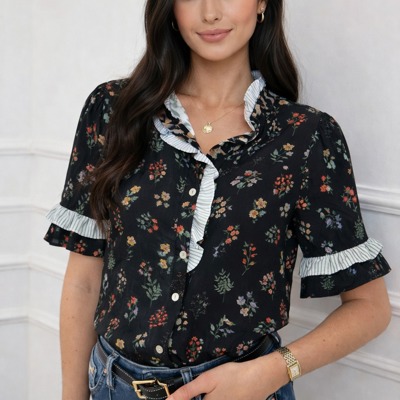 Midnight Wildflower Ruffle Shirt