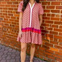  Coral Medallion Ruffle Shirt Dress