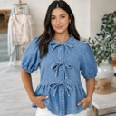  Denim Bow Peplum Top