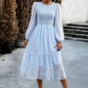 Long Sleeves Dotted Smocked Tiered Midi Dress