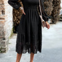  Long Sleeves Dotted Smocked Tiered Midi Dress