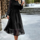  Long Sleeves Dotted Smocked Tiered Midi Dress