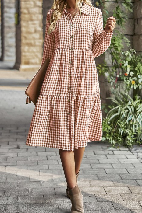 Button Front Tiered Midi Dress