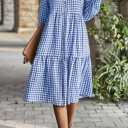  Button Front Tiered Midi Dress