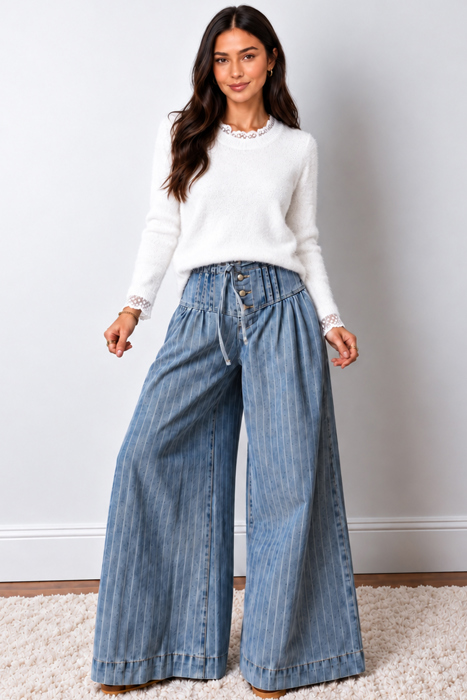 Blue Skies Stripe Wide Leg Jeans