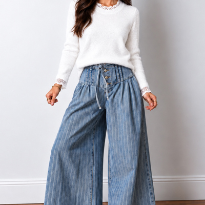 Blue Skies Stripe Wide Leg Jeans