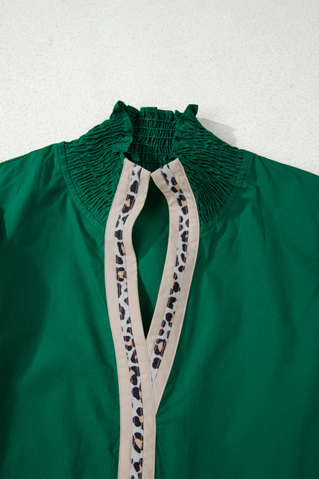 Evergreen Leopard Trim Blouse