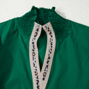  Evergreen Leopard Trim Blouse