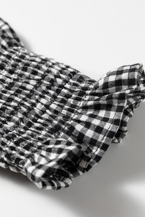 Midnight Plaid Shirred Blouse
