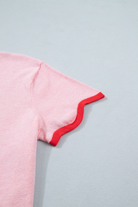 Pink Ribbon Wavy Trim Sweater