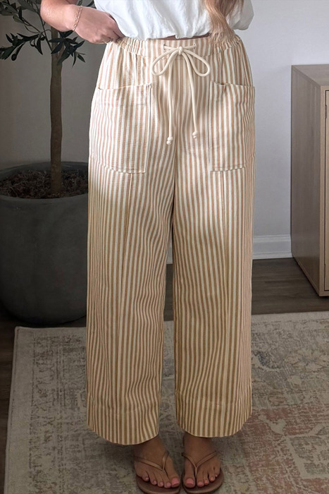 Apricot Stripe Drawstring Pants