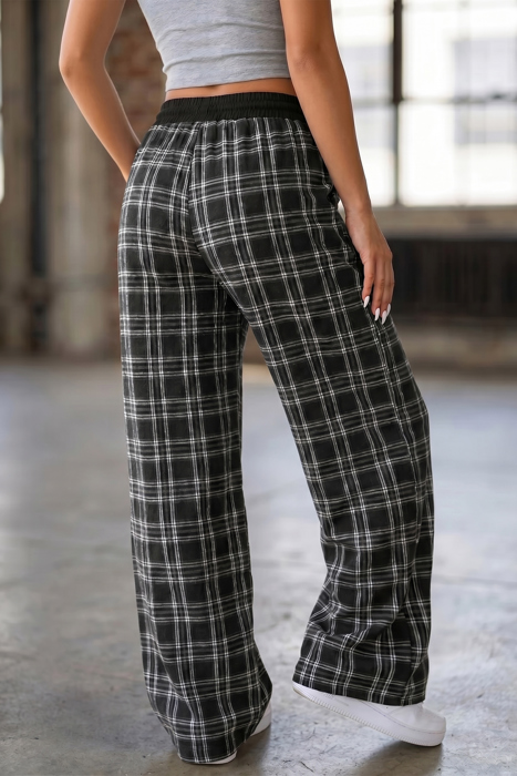 French Plaid Wide Leg Pants