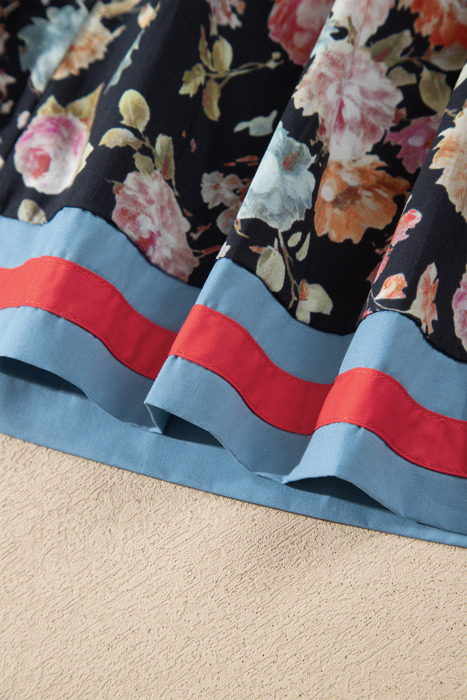 Midnight Bloom Tie-Neck Blouse