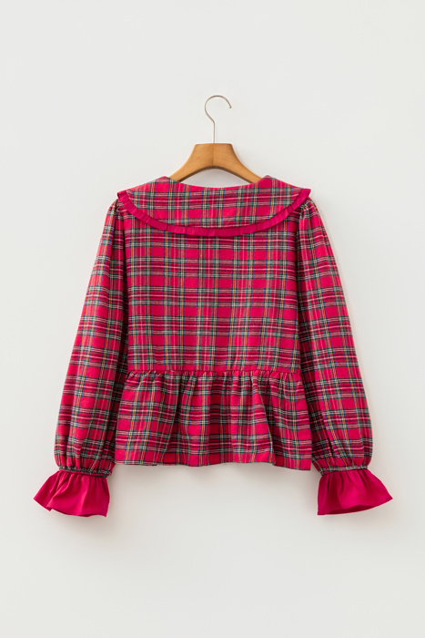 Scarlet Plaid Tie-Neck Blouse