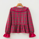  Scarlet Plaid Tie-Neck Blouse