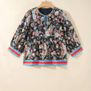  Midnight Bloom Tie-Neck Blouse