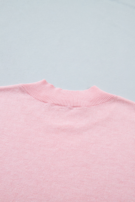 Pink Ribbon Wavy Trim Sweater