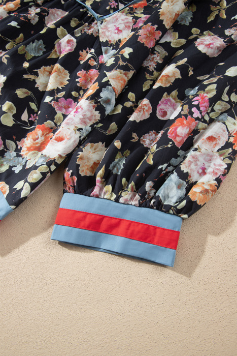 Midnight Bloom Tie-Neck Blouse