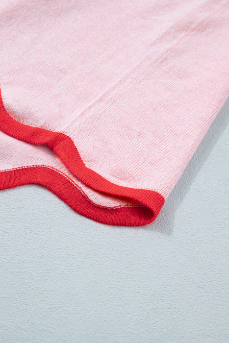 Pink Ribbon Wavy Trim Sweater