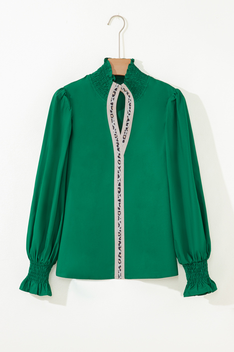 Evergreen Leopard Trim Blouse