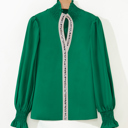  Evergreen Leopard Trim Blouse