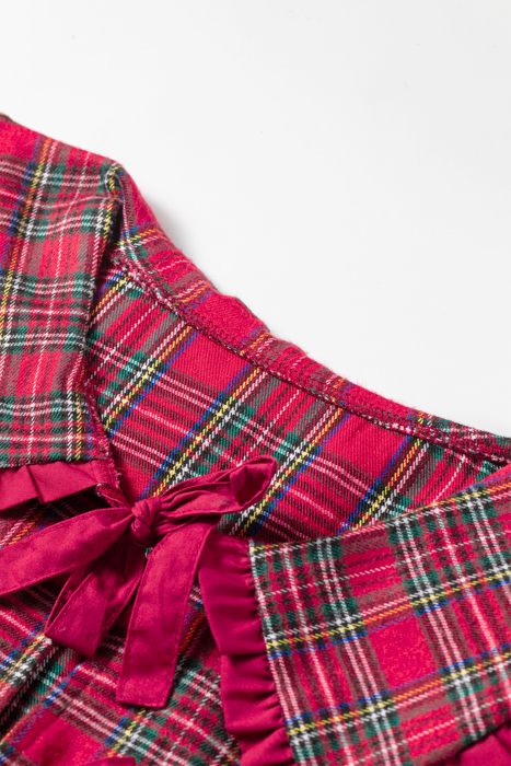Scarlet Plaid Tie-Neck Blouse