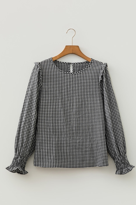 Midnight Plaid Shirred Blouse