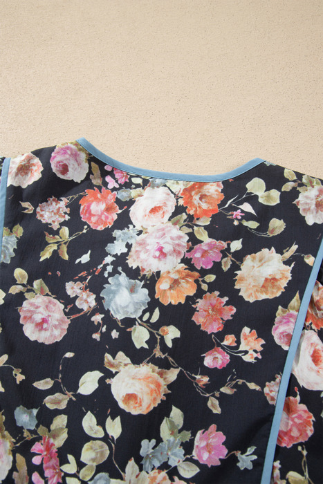 Midnight Bloom Tie-Neck Blouse